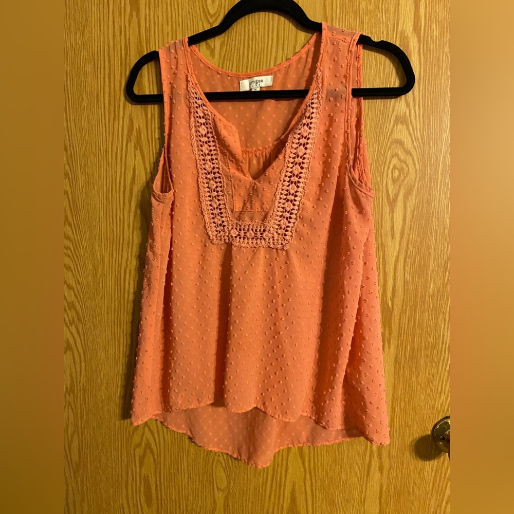 Umgee Coral Crochet-Trim Sleeveless Blouse